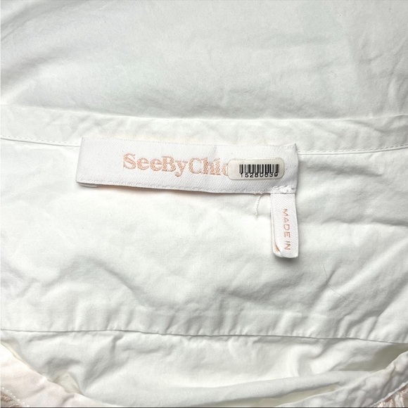 SEE BY CHLOE Floral Eyelet Embroidered Puff Short Sleeve Scalloped Midi Dress 6 - Picture 12 of 16